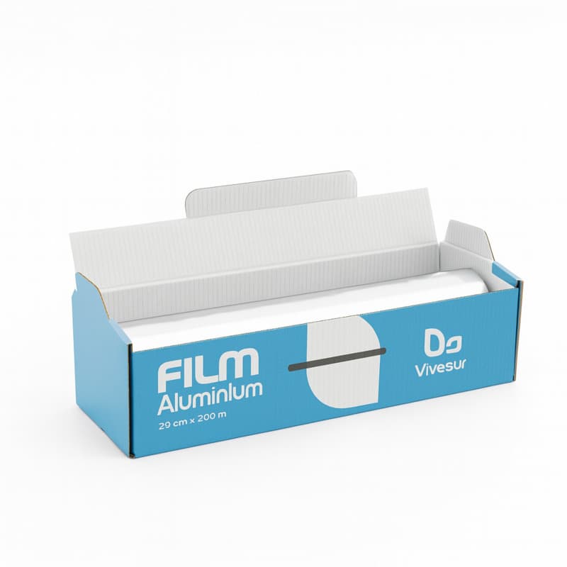 Rouleau de film aluminium de 10 microns, de 29 cm de large et 200 m de long, en boîte carton distrib 325x90mm h90mm, 6pcs