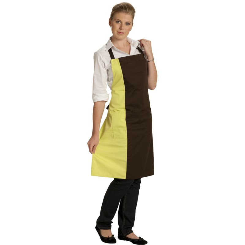 Tablier bavette bicolore polycoton moka granny