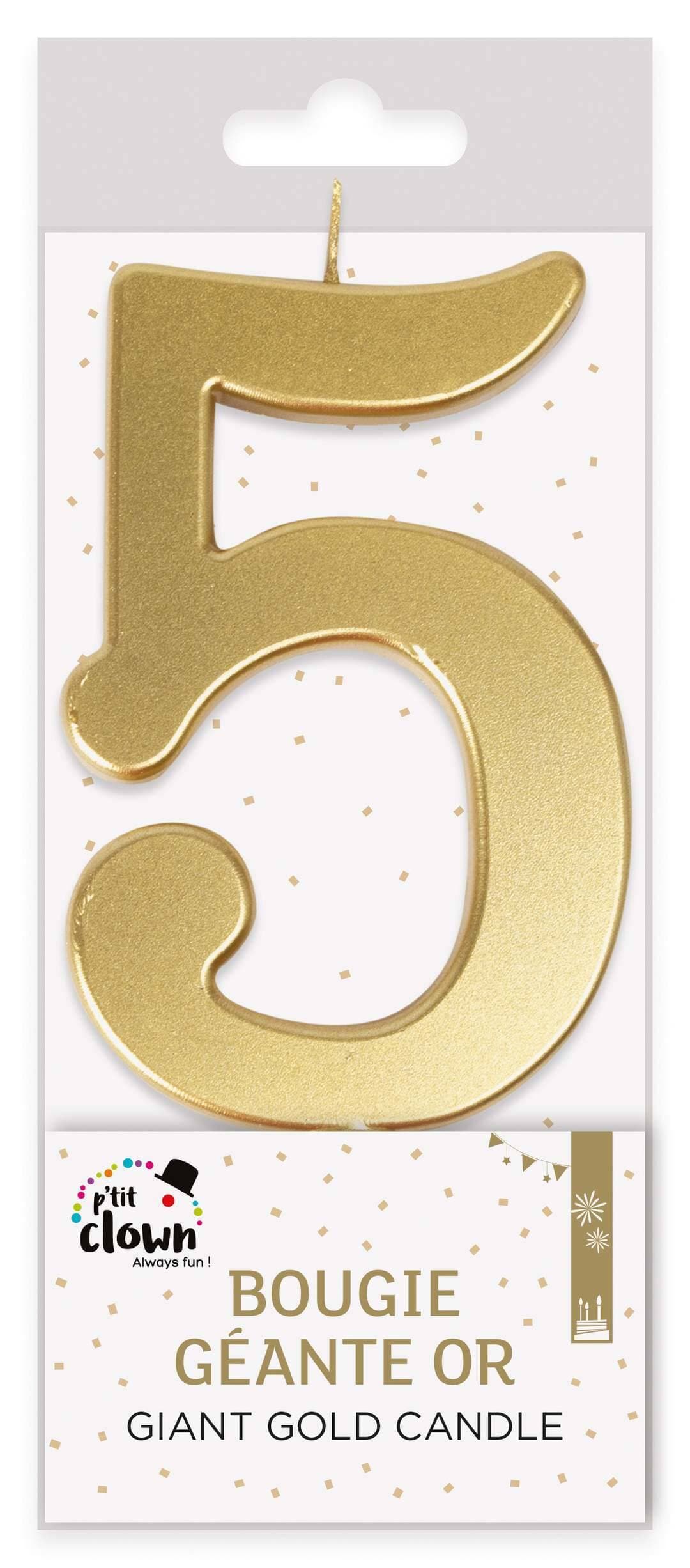 Bougie géante or - chiffre 5