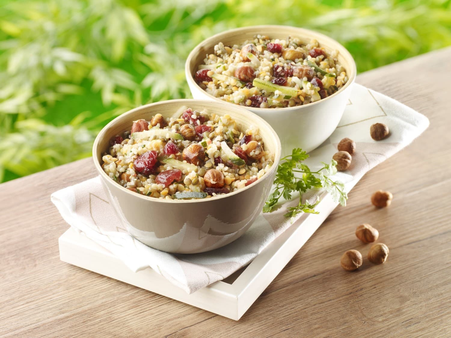 Duo de lentilles, boulgour, cranberries & noisettes