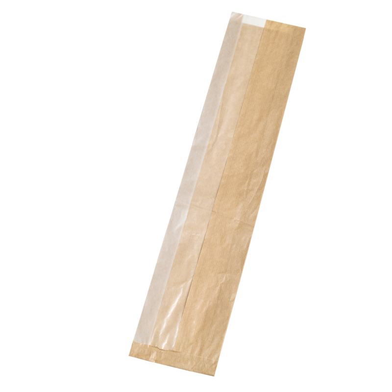 Sac sandwich en papier kraft à fenêtre cristal et 4 cm de soufflet 110x40x550mm, 1000pcs