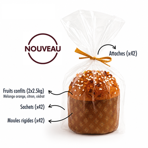 Kit Panettone classique – 42 panettones de 500 g (moules, sachets, attaches & fruits confits)