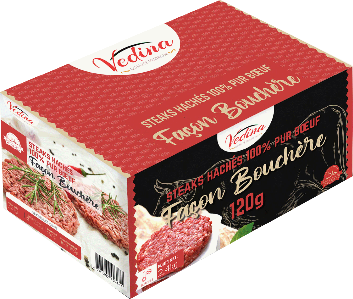 Steaks hachés façon bouchère 20% vedina hlalal 120g x20