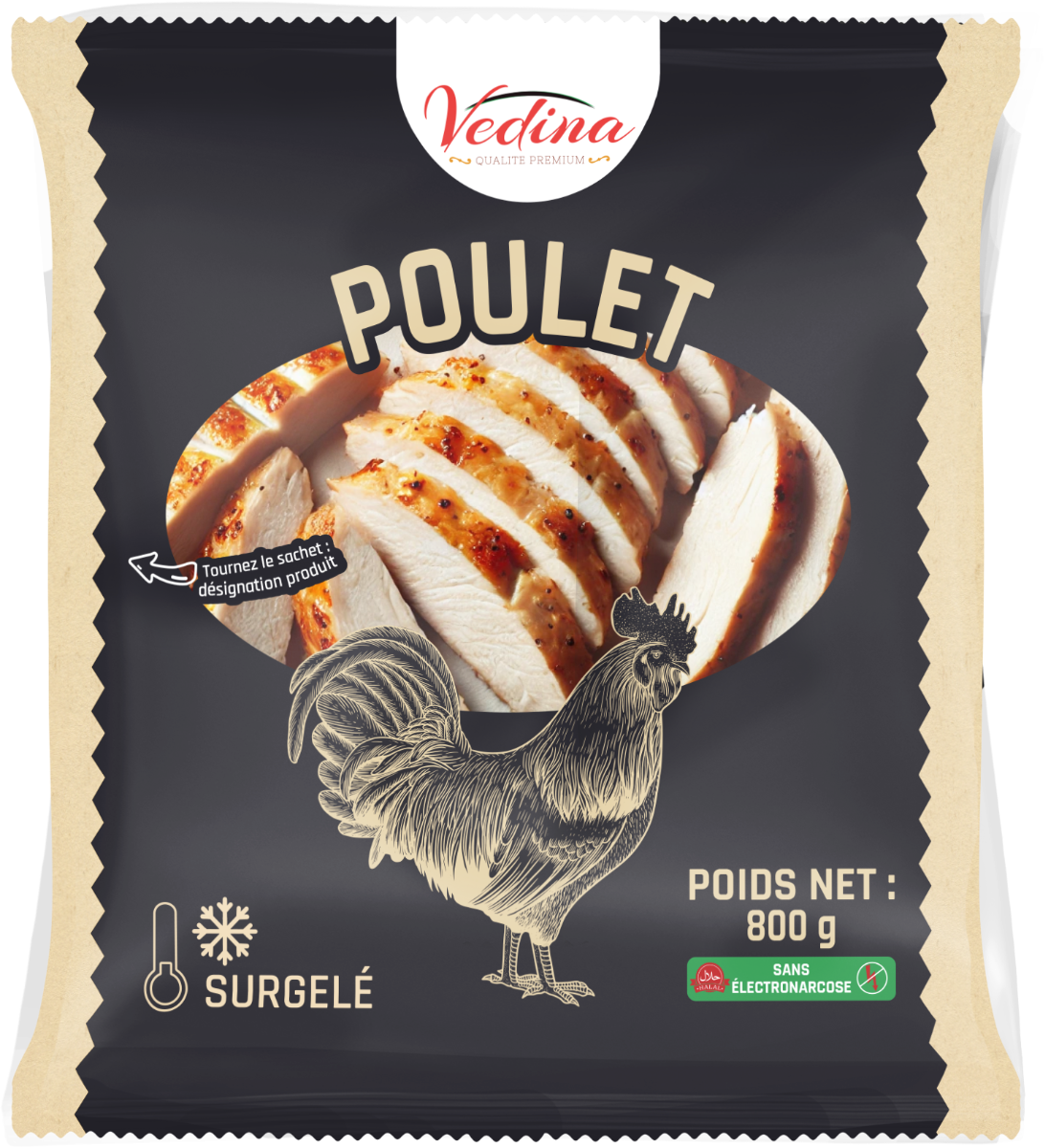 Emincés de filet de poulet nature rôti vedina halal 800g x7