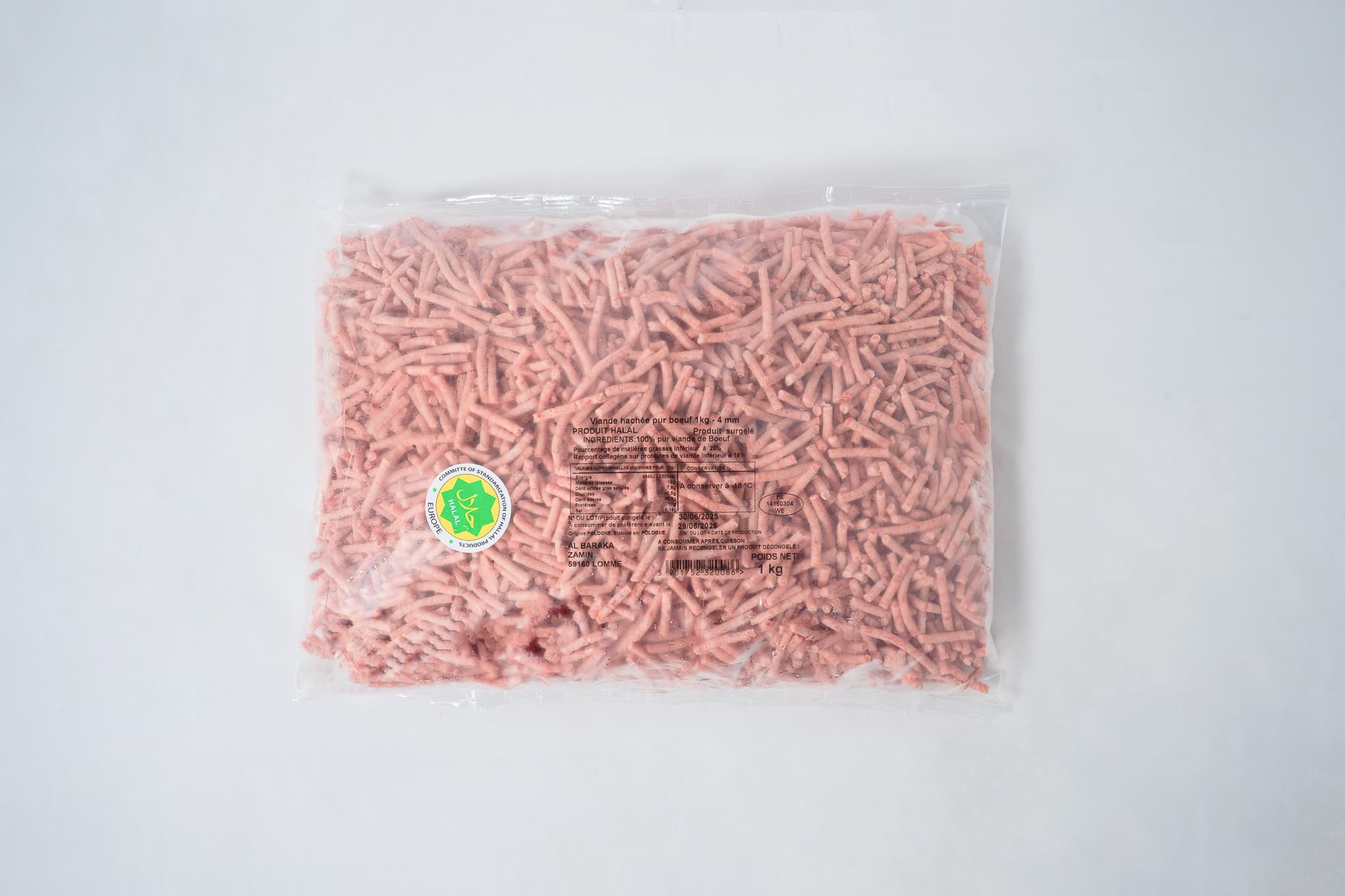 Viande égrénée 100% pur bœuf halal surgelée - 1kg