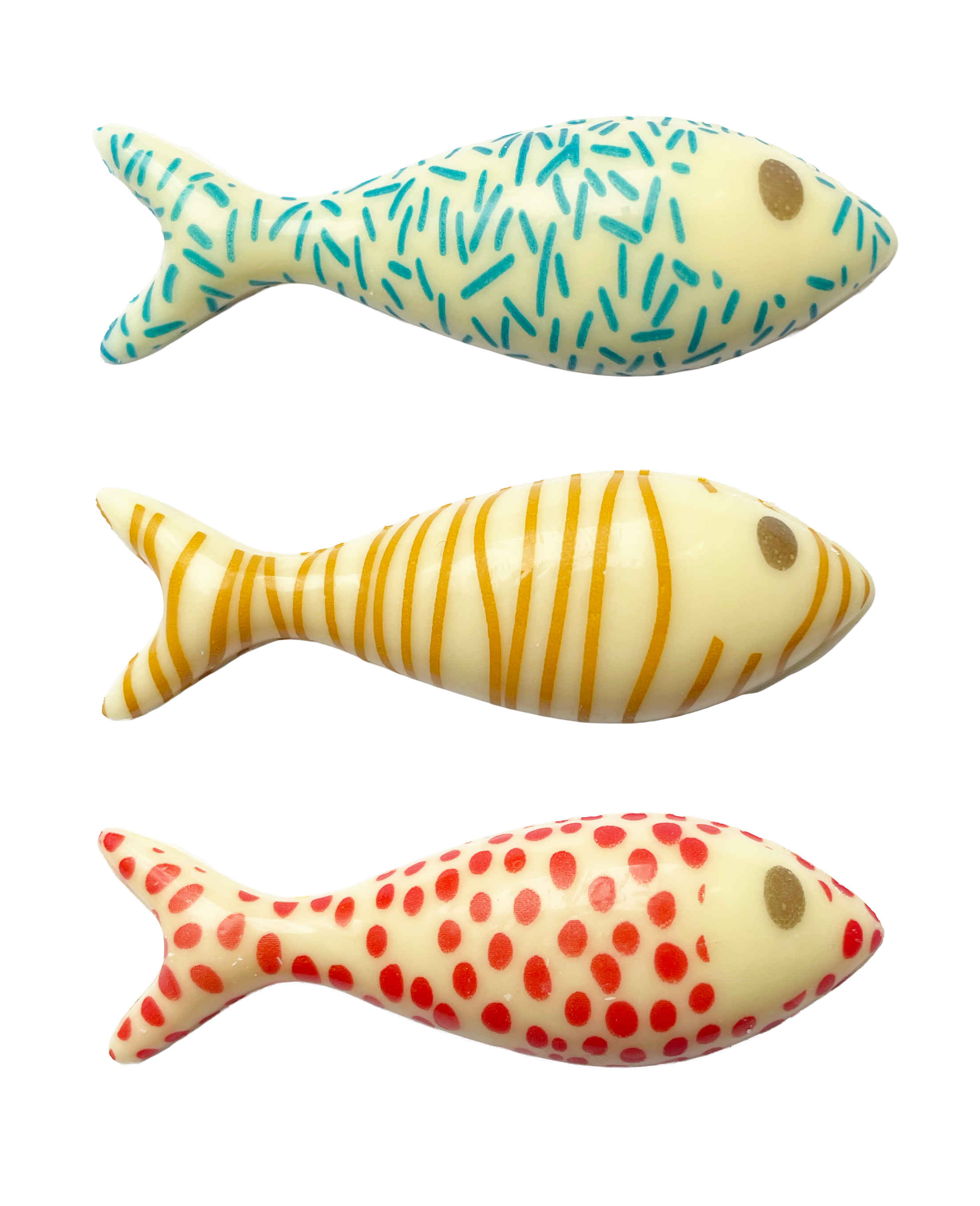 Décor en chocolat "Petits poissons" 19,7 x 59,5 mm - Chocolat Blanc - Lot de 168 pièces