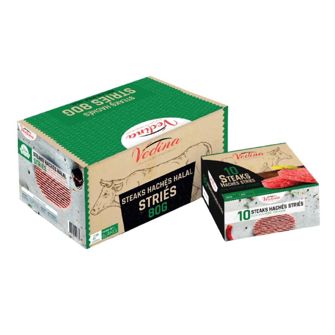 Steak hachés striés 20% vedina halal 80g x10 (6x 800g)