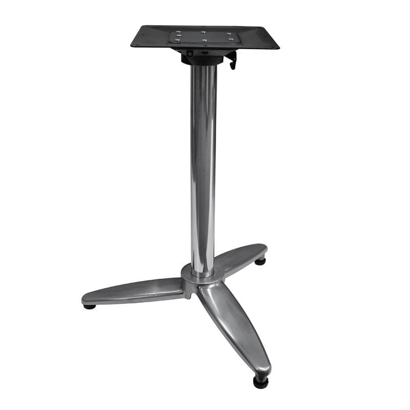 Pied de table aluminium ugine poly miroir, platine rabattable, embase 3 branches