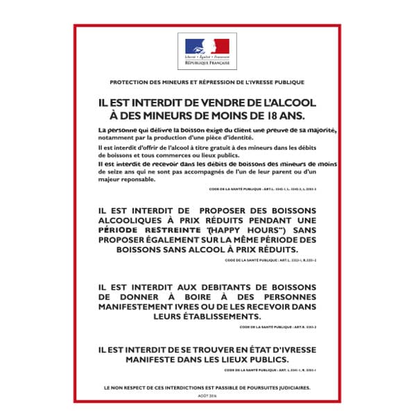 Pancarte a4 adhésive "vente d'alcool - 18 ans sur place"