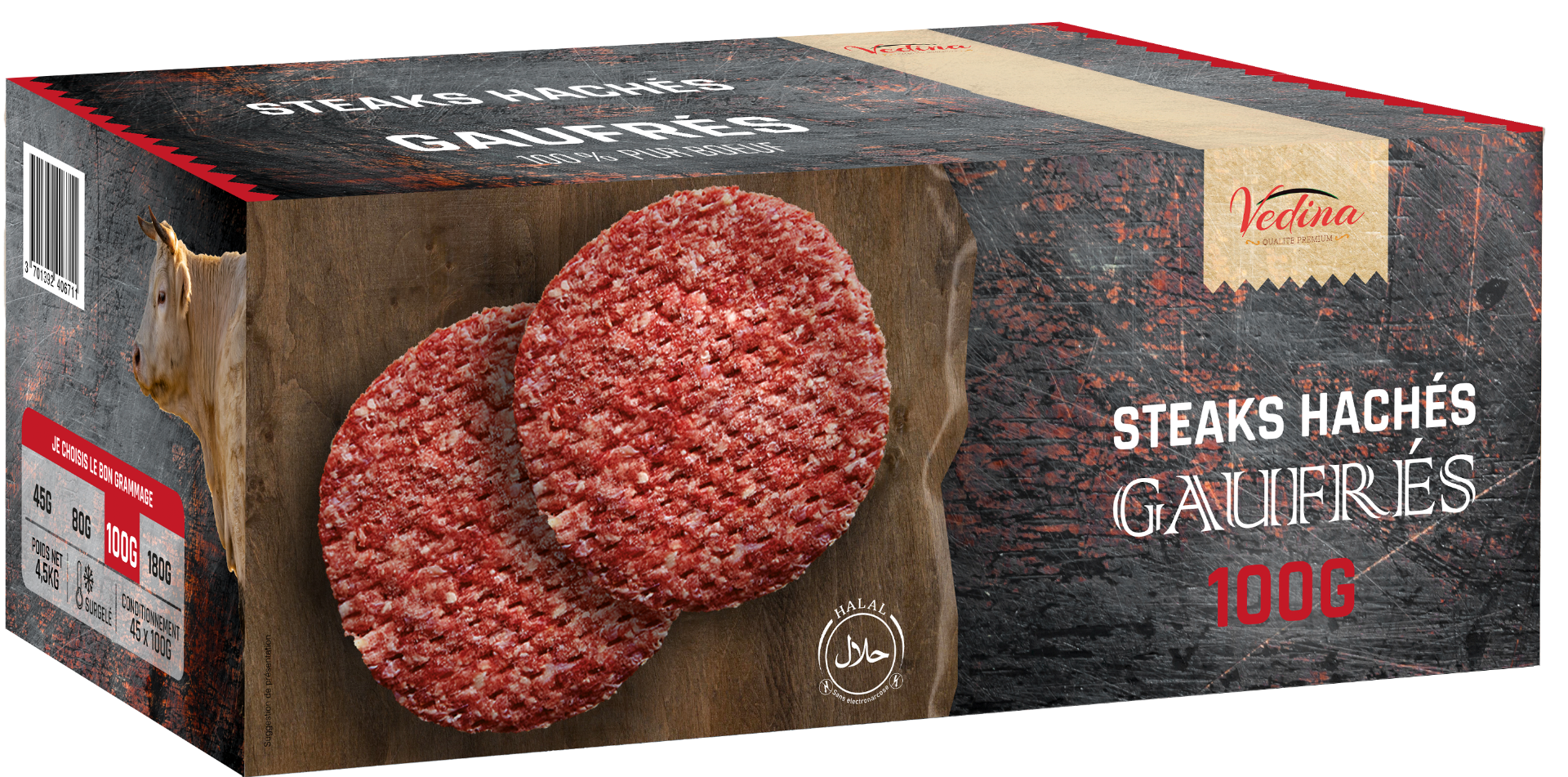 Steaks hachés gaufrés 20% vedina halal 100g x24