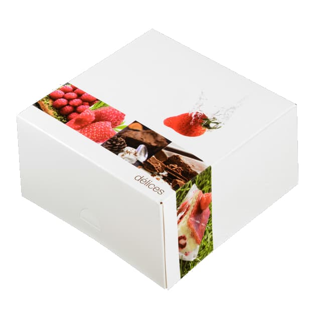 Boîte pâtissière décor délices 160x160x80mm par 275 pièces