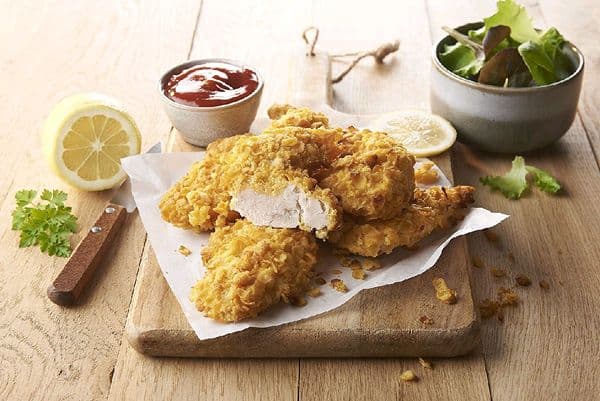 Aiguillettes de poulet panées aux corn flakes, barquette de 1kg