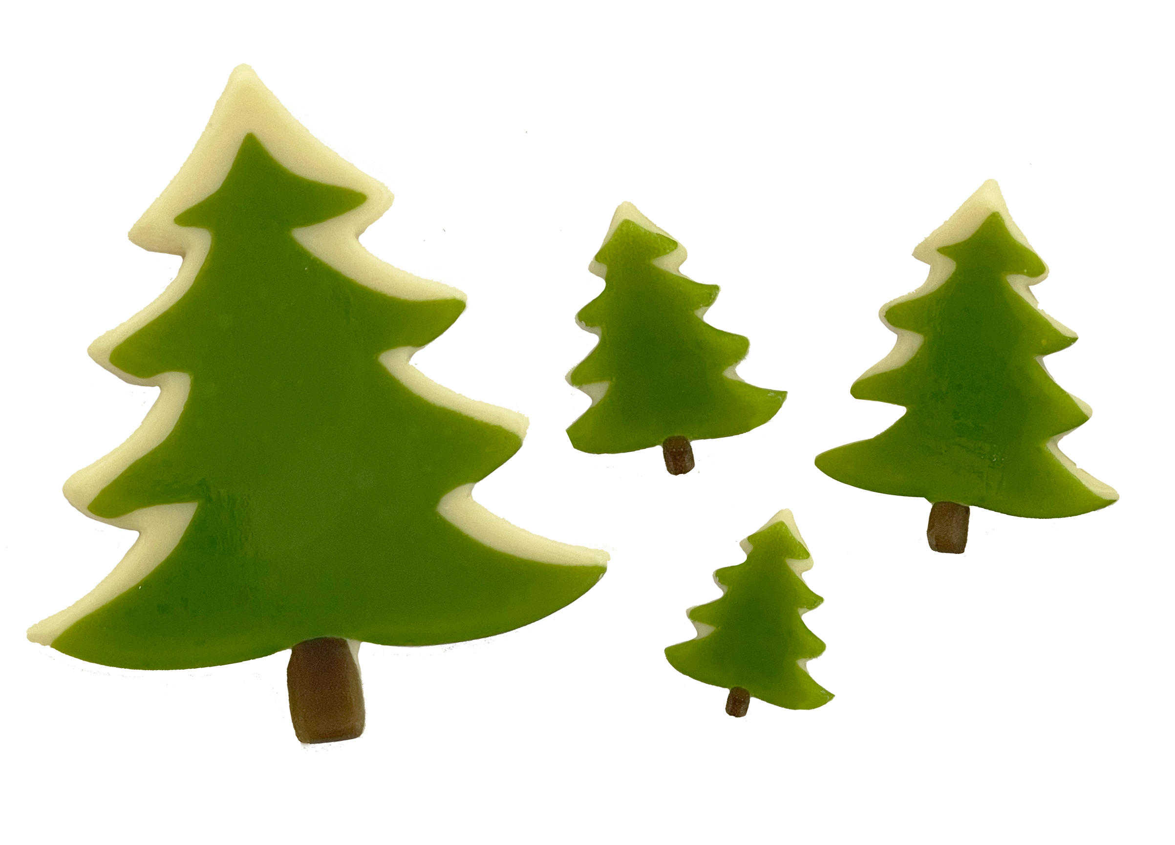 Décor en chocolat "Assortiment sapins enneigés" 4 tailles - Chocolat Blanc - Lot de 188 pièces