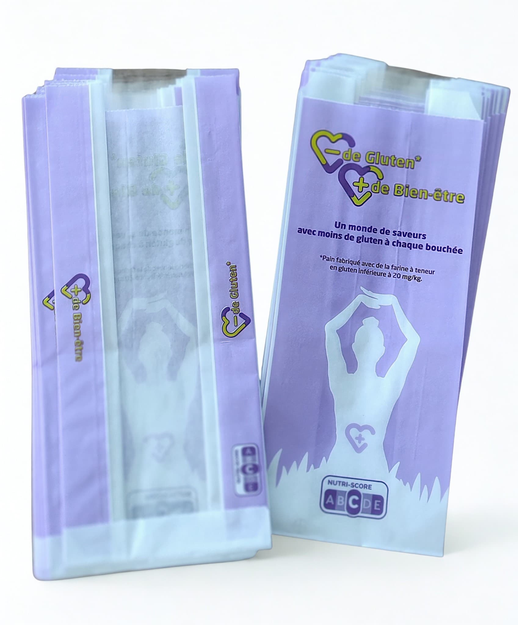 Sac pain  - de gluten + de bien être  papier thermo blanc 120x70x280mm, 400 pcs