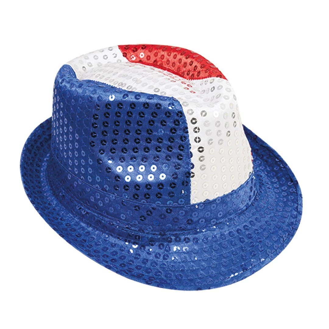 Chapeau borsalino à sequins - adulte - bleu, blanc, rouge