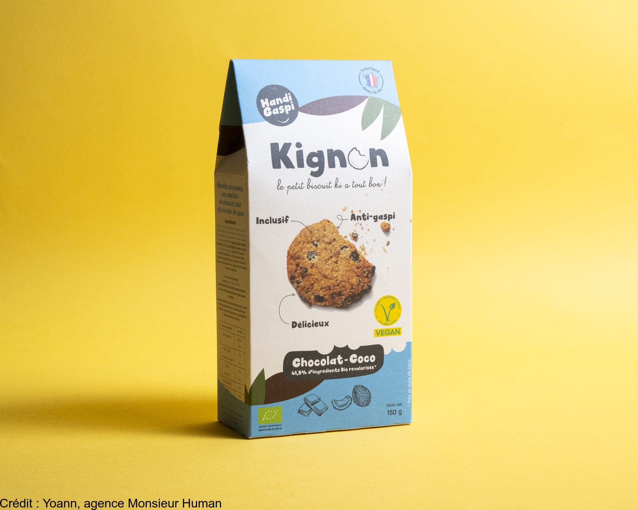 Biscuit bio anti-gaspi & inclusif chocolat coco végan format emballe (paquet de 150gx10)