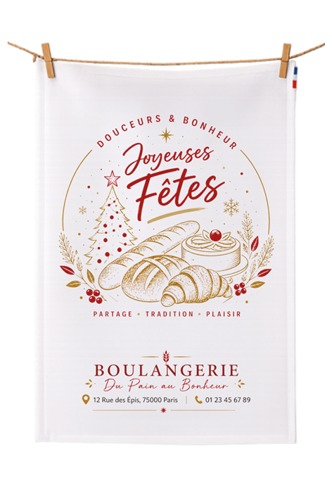 Torchon à personnaliser – « Joyeuses Fêtes » – 10 unités