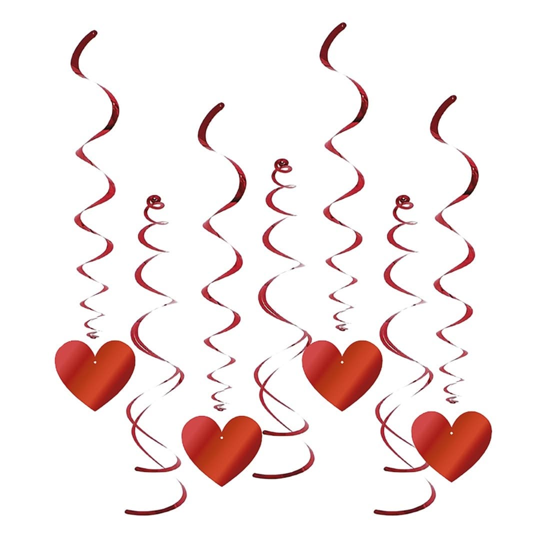 Spirale métallisée à suspendre - cœur - rouge - lot de 12