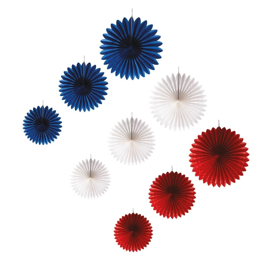 Rosace à suspendre - bleu, blanc, rouge - lot de 9