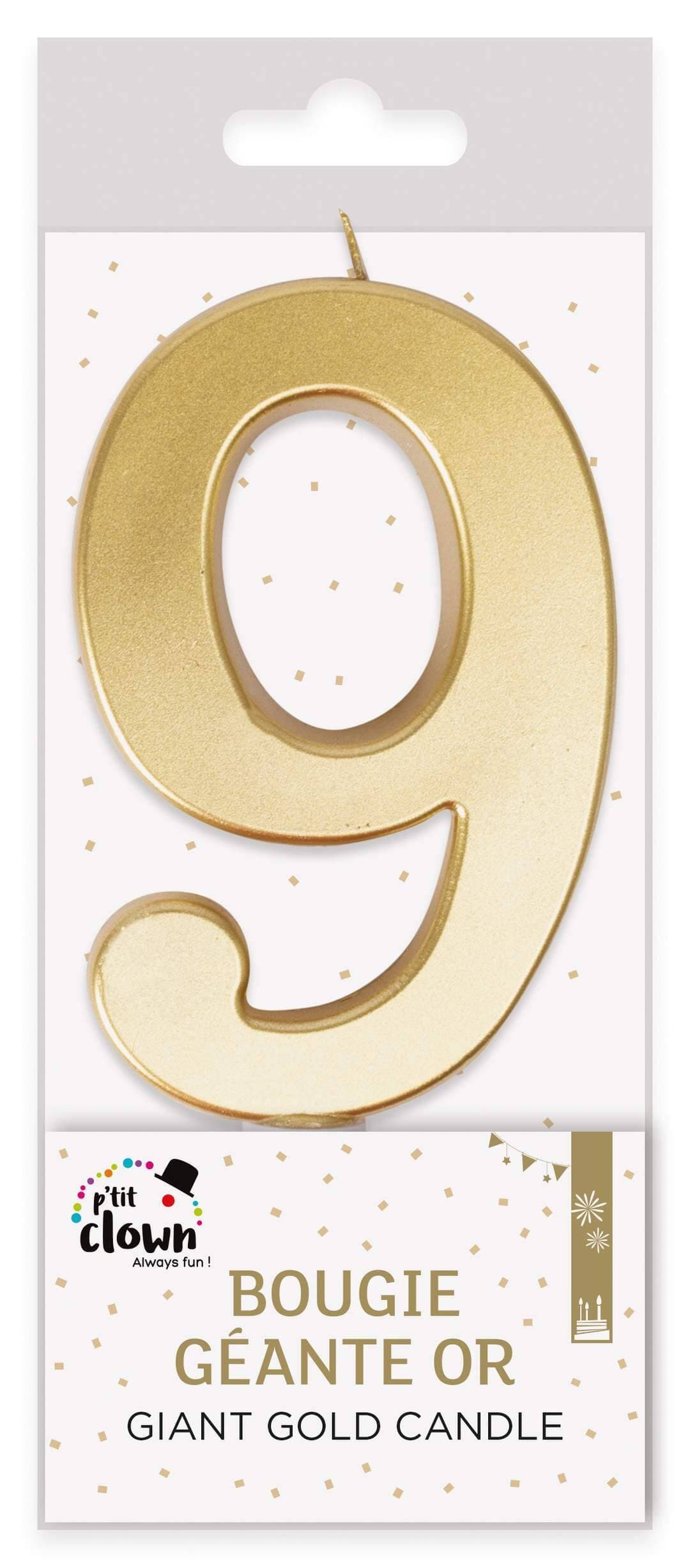 Bougie géante or - chiffre 9