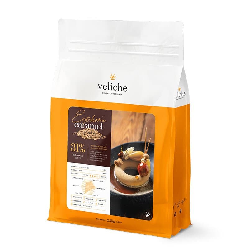 Euphoria un caramel riche et intense avec des notes de cookie et une pointe de sel et de sucre caramélisé pour une bouche équilibrée.