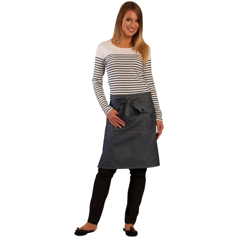 Tablier taille attaches tissu coton poly jean bleu