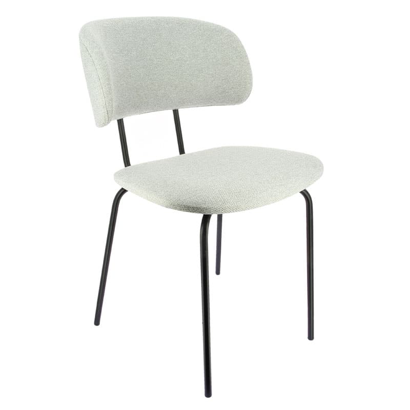 Chaise métal noir chloe, assise et dossier tissu gris, lot de 2
